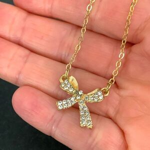 Cocktail Hour Pavé Bow Necklace in Gold Tone